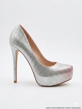 De Blossom Collection Silver Glitter Platform Pump Heel